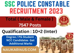 Staff Selection Commission ( SSC) Constable Recruitment 2023 -7547 Jobs Male & Female