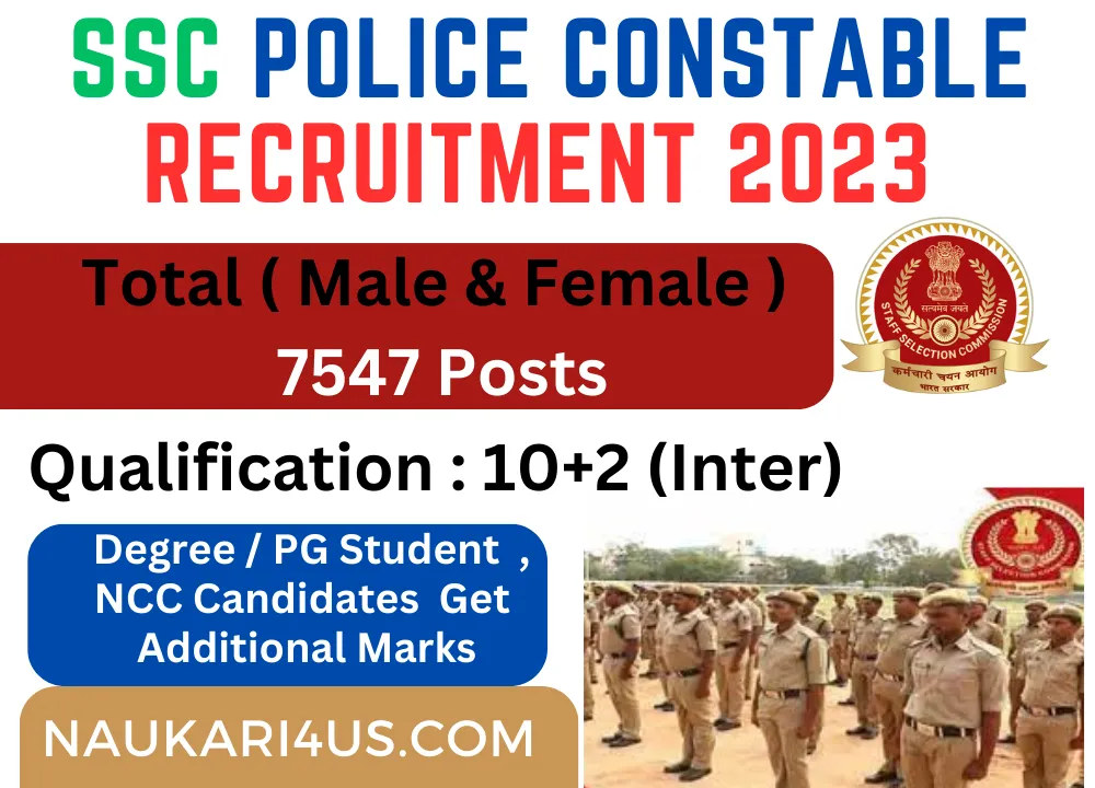 Staff Selection Commission ( SSC) Constable Recruitment 2023 -7547 Jobs Male & Female