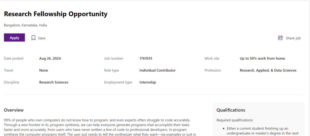 Microsoft Is Hiring Research Fellowship Opportunity