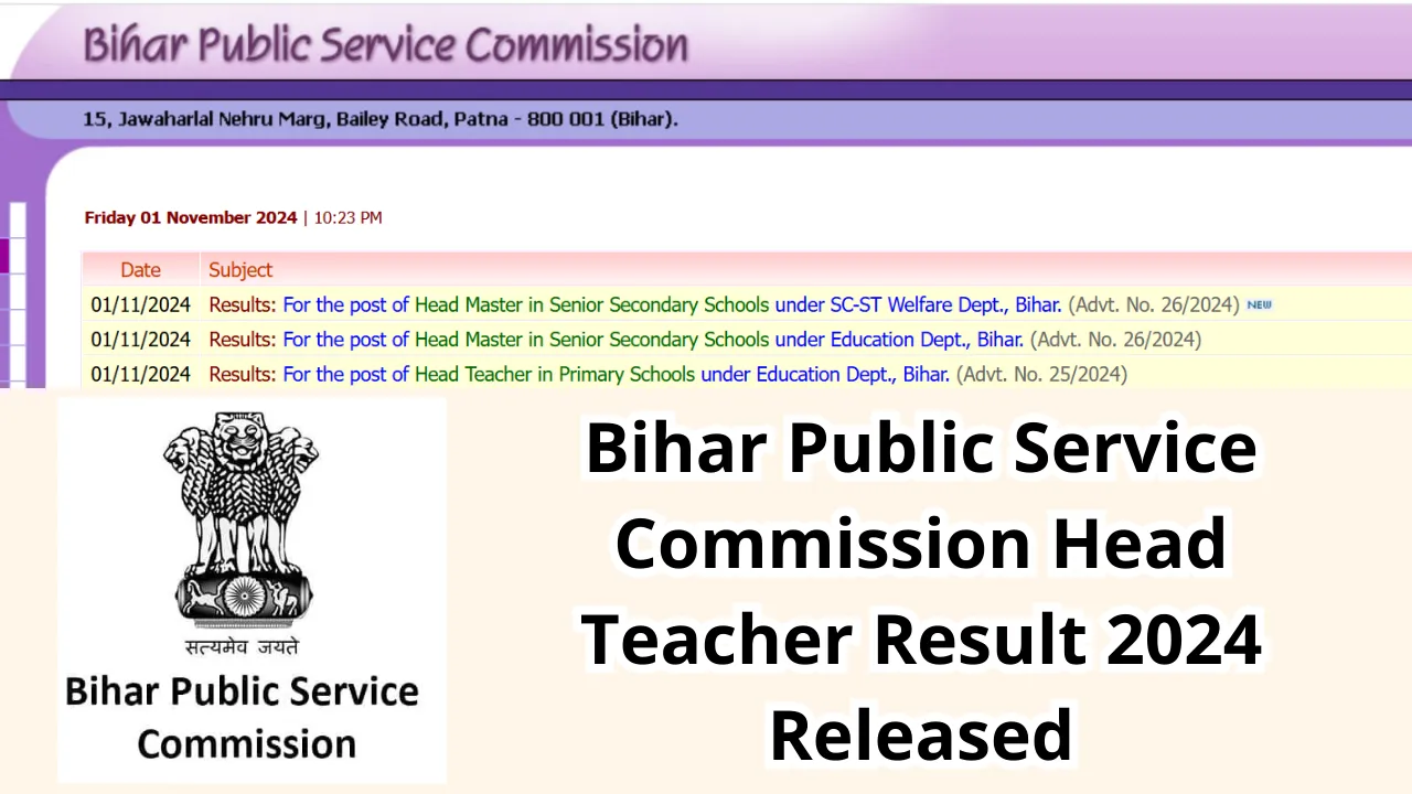 Bihar Public Service Commission Head Teacher Result 2024 – Released : Bihar Sarkari Jobs