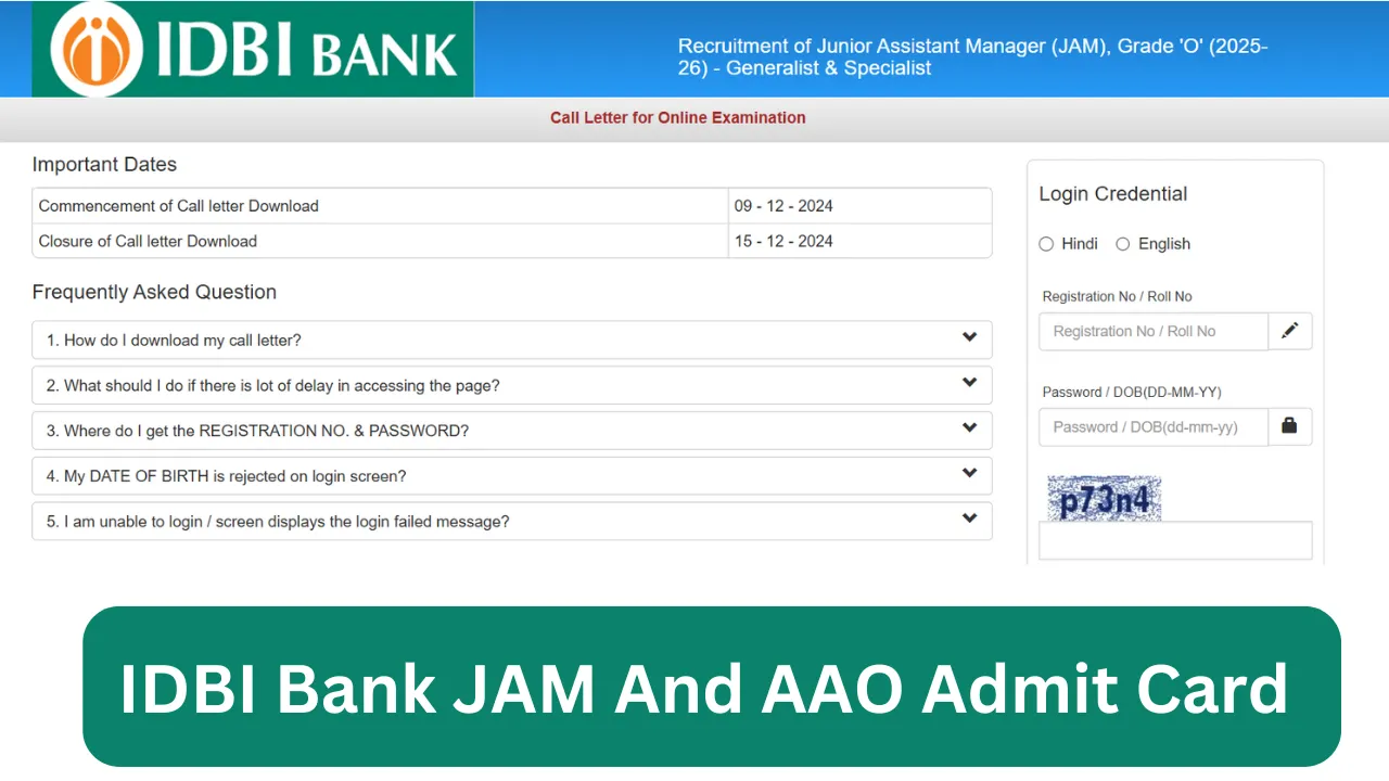 IDBI Bank JAM And AAO Admit Card